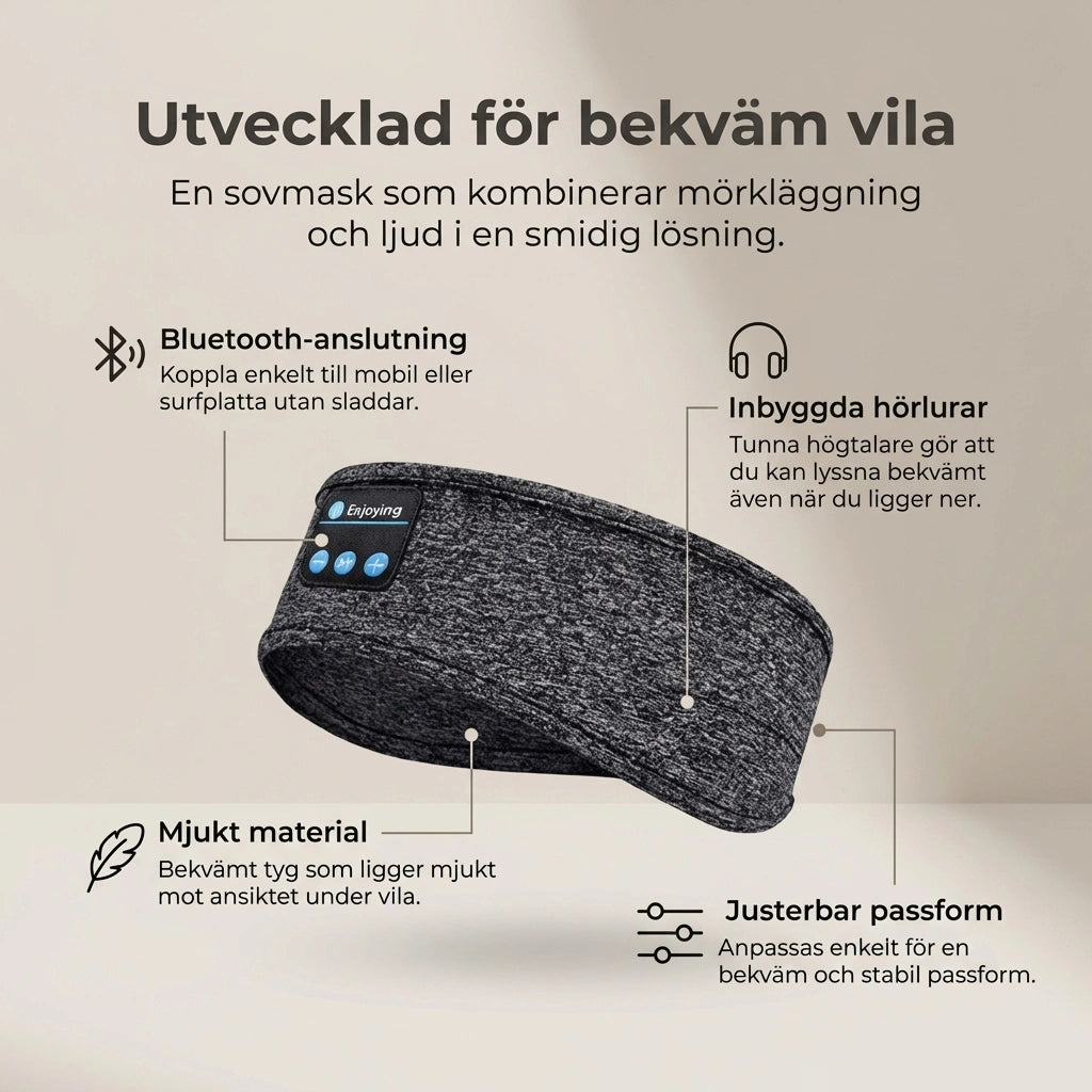 LunaSleep Band - Bluetooth sovmask med 100% mörkläggning